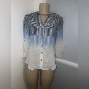 Navy and White Ombre Striped Blouse